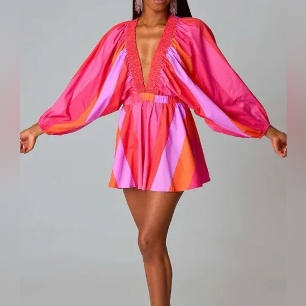 BuddyLove Plunge Neck Romper in Candy Paint (size M)